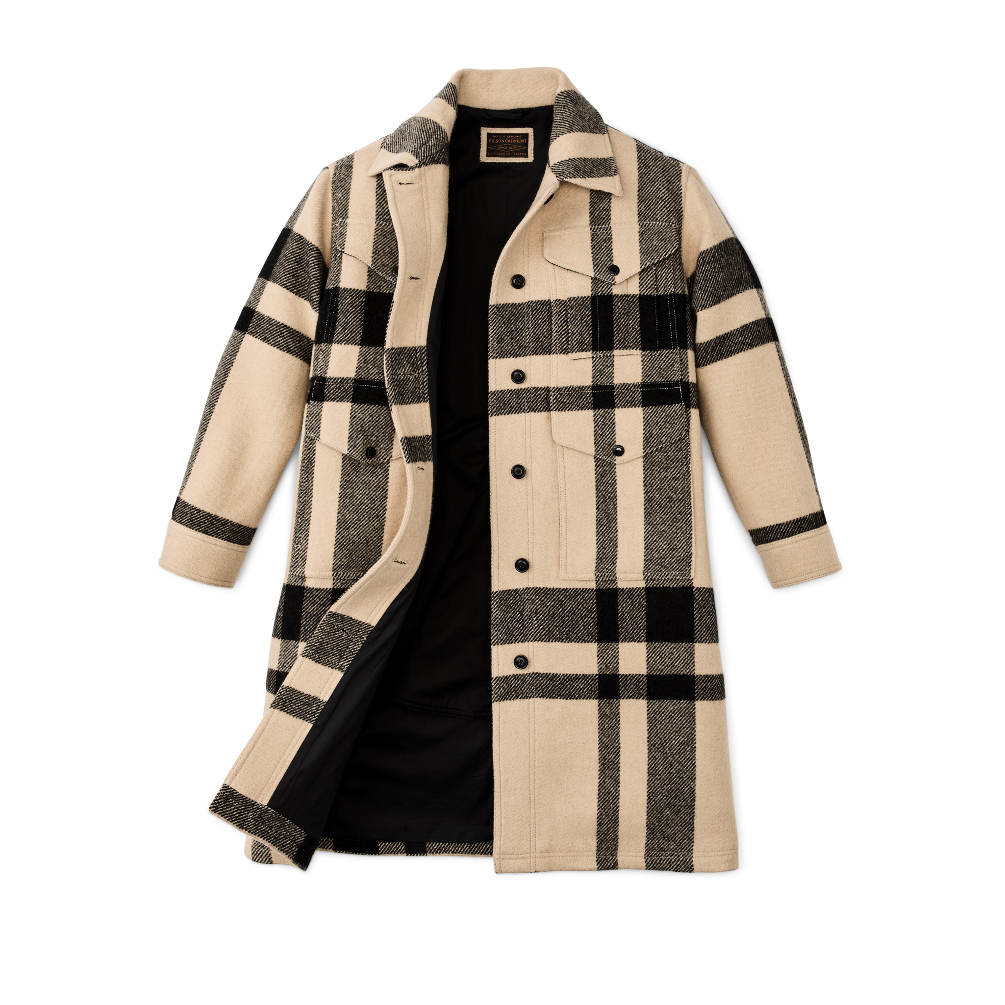 Women's Wool Long Cruiser Coat - Natural / Black Plaid - Image 3