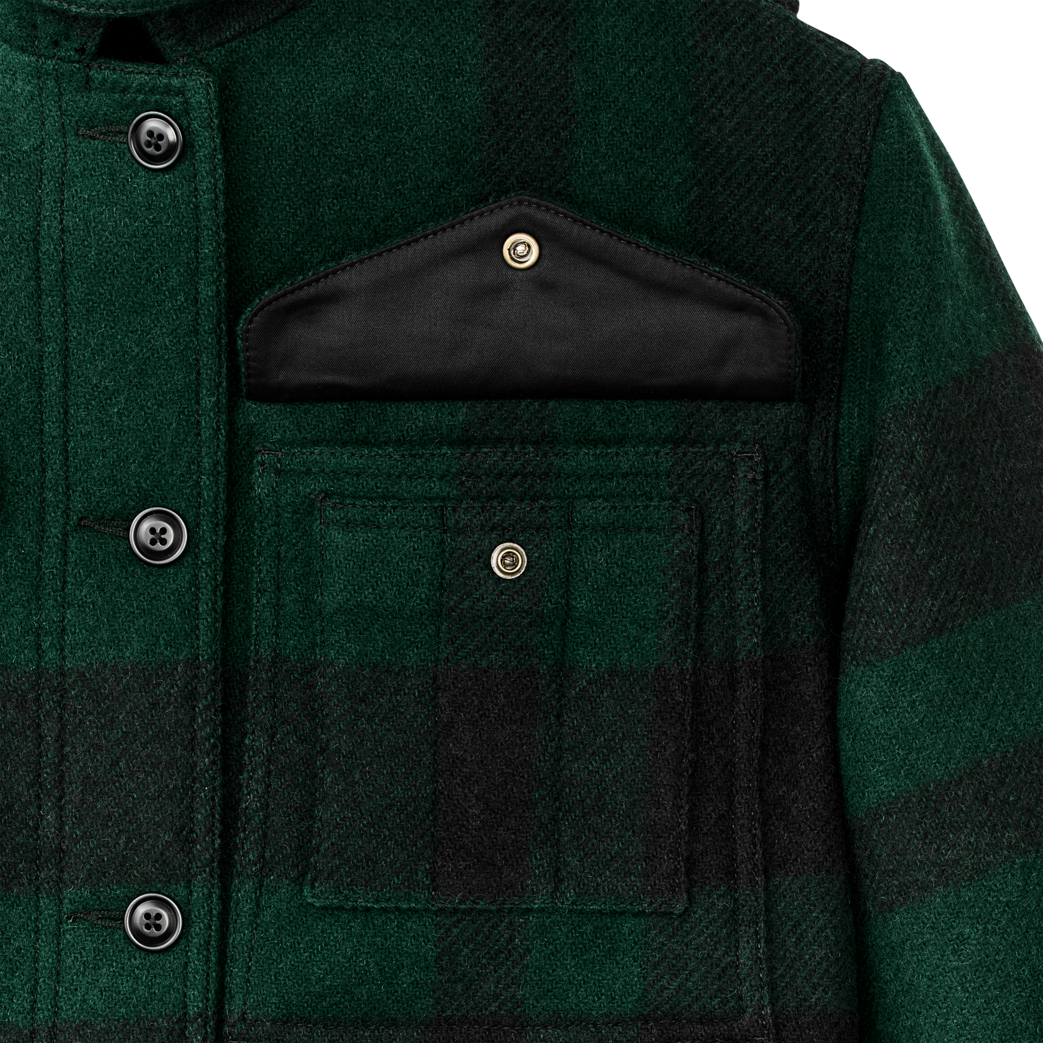 Women's Wool Long Cruiser Coat - Otter Green / Black Plaid - Image 4
