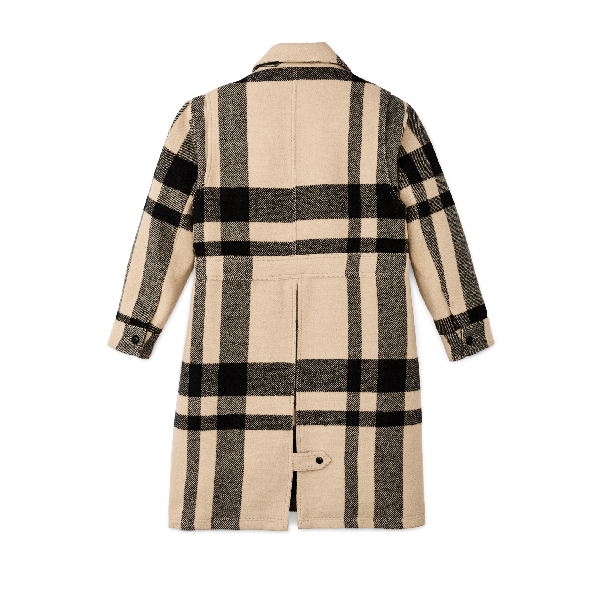 Women's Wool Long Cruiser Coat - Natural / Black Plaid - Image 2