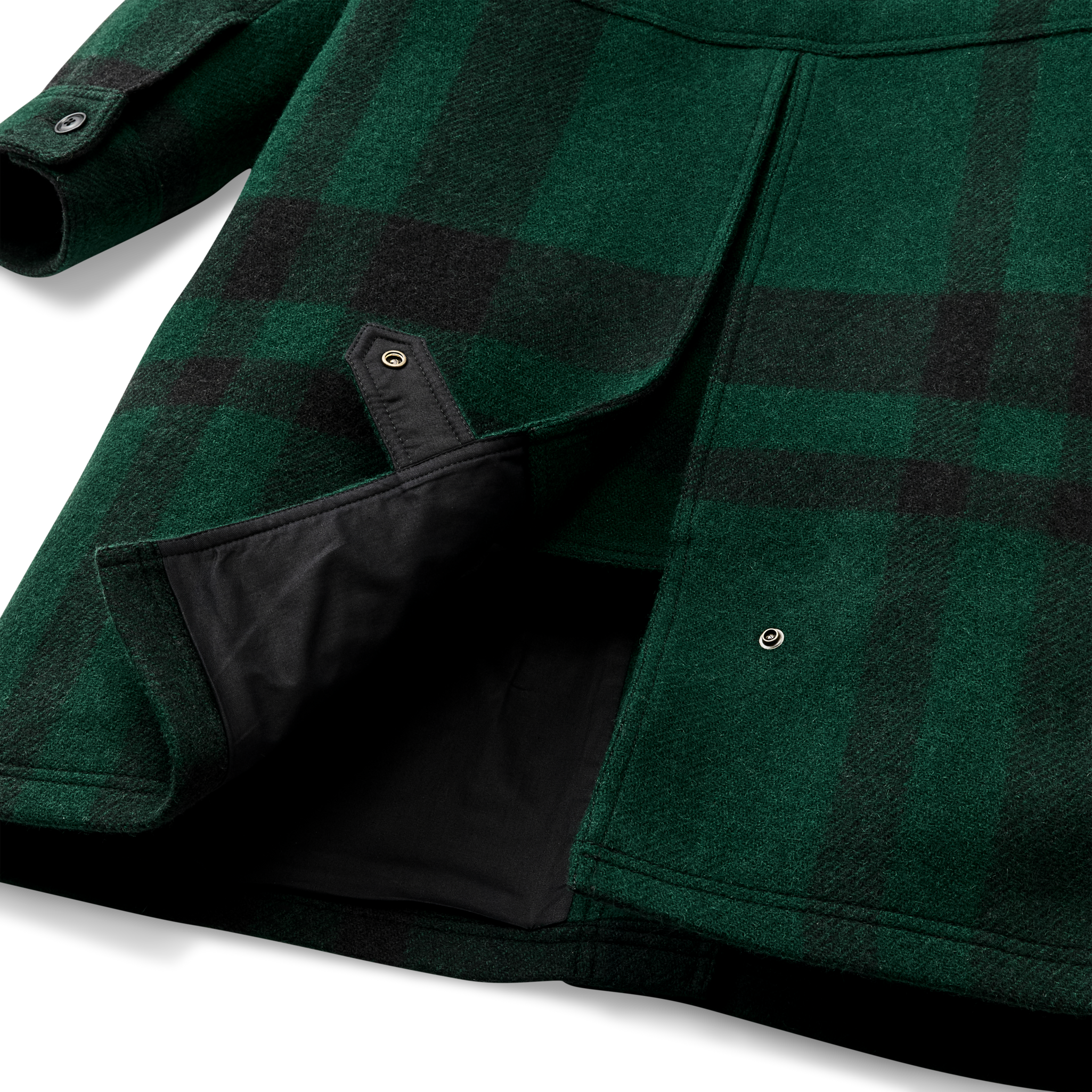 Women's Wool Long Cruiser Coat - Otter Green / Black Plaid - Image 8
